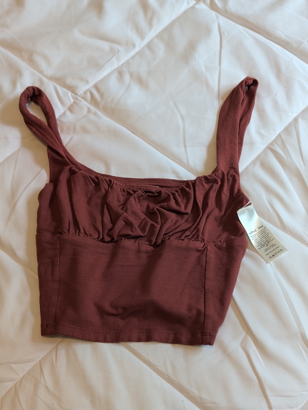 Women's Burgundy Ruched Square Neck Crop Tank Top